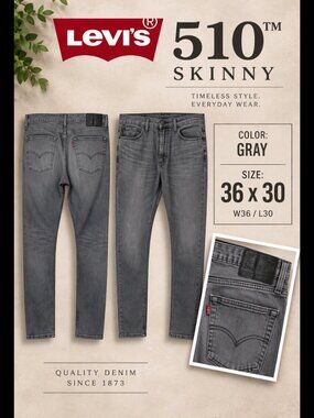 Levi's 510 Skinny Jeans Gray 36x30